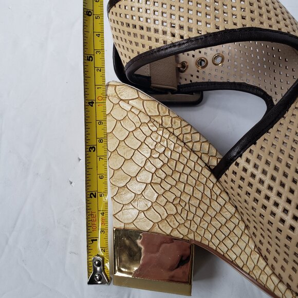 Glossi Perforated Leather Ankle Buckle Wedge Peep Toe Sandals - Picture 10 of 10